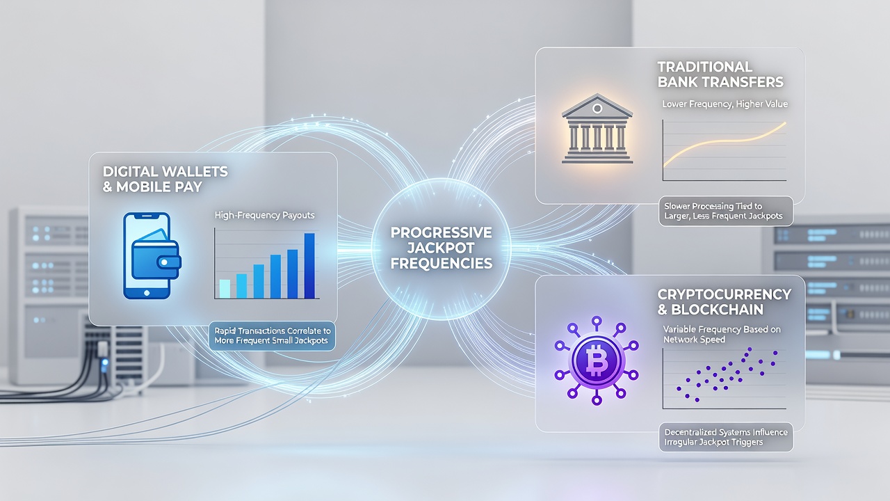 Infographic comparing e-wallet versus bank transfer impacts on progressive jackpot accumulation timelines in slot networks