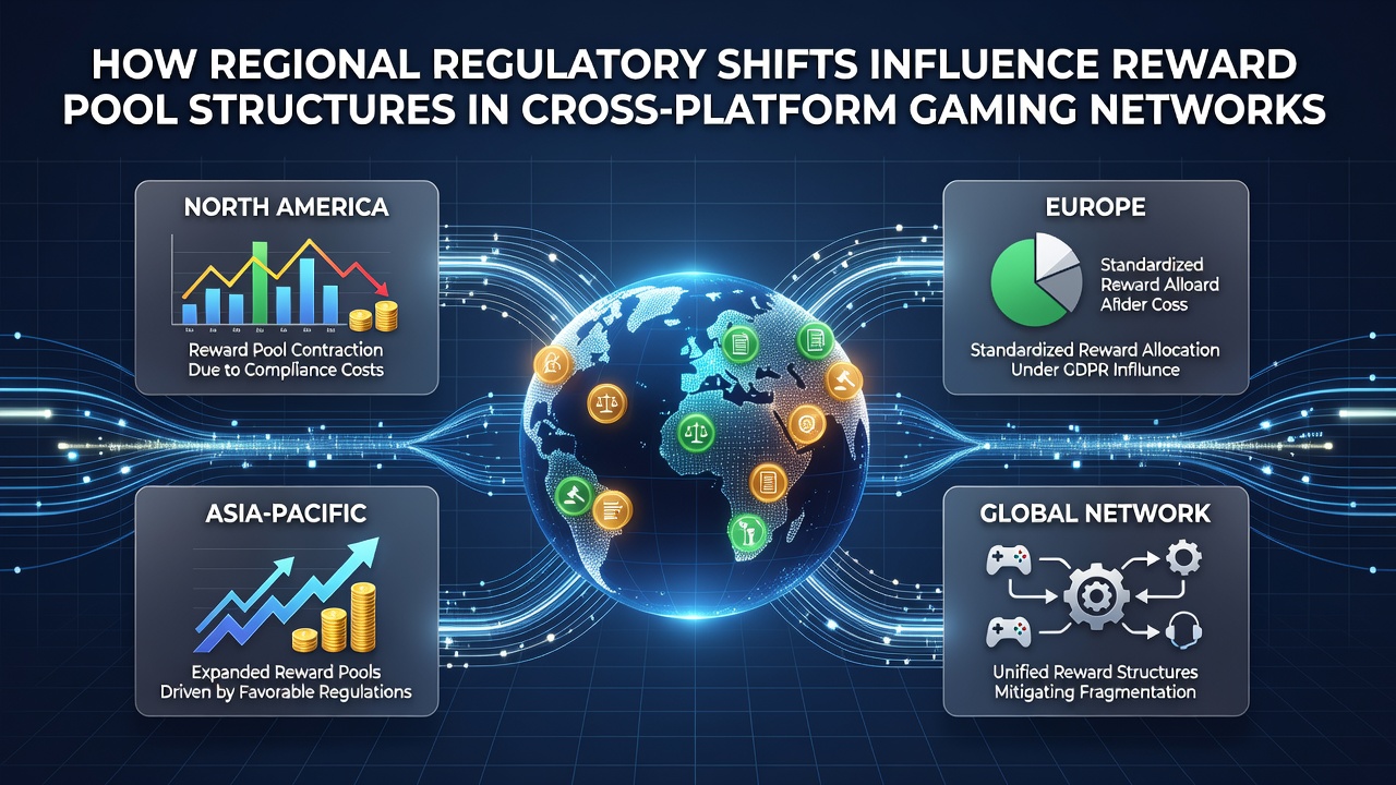 Regulatory compliance dashboard showing segmented reward pools and regional contribution rates in a gaming network interface
