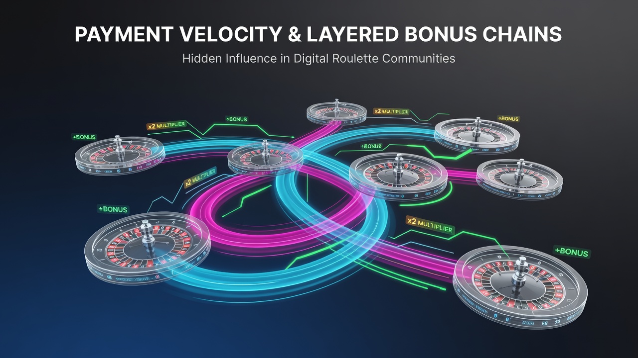Digital roulette interface displaying layered bonus indicators alongside payment processing timelines