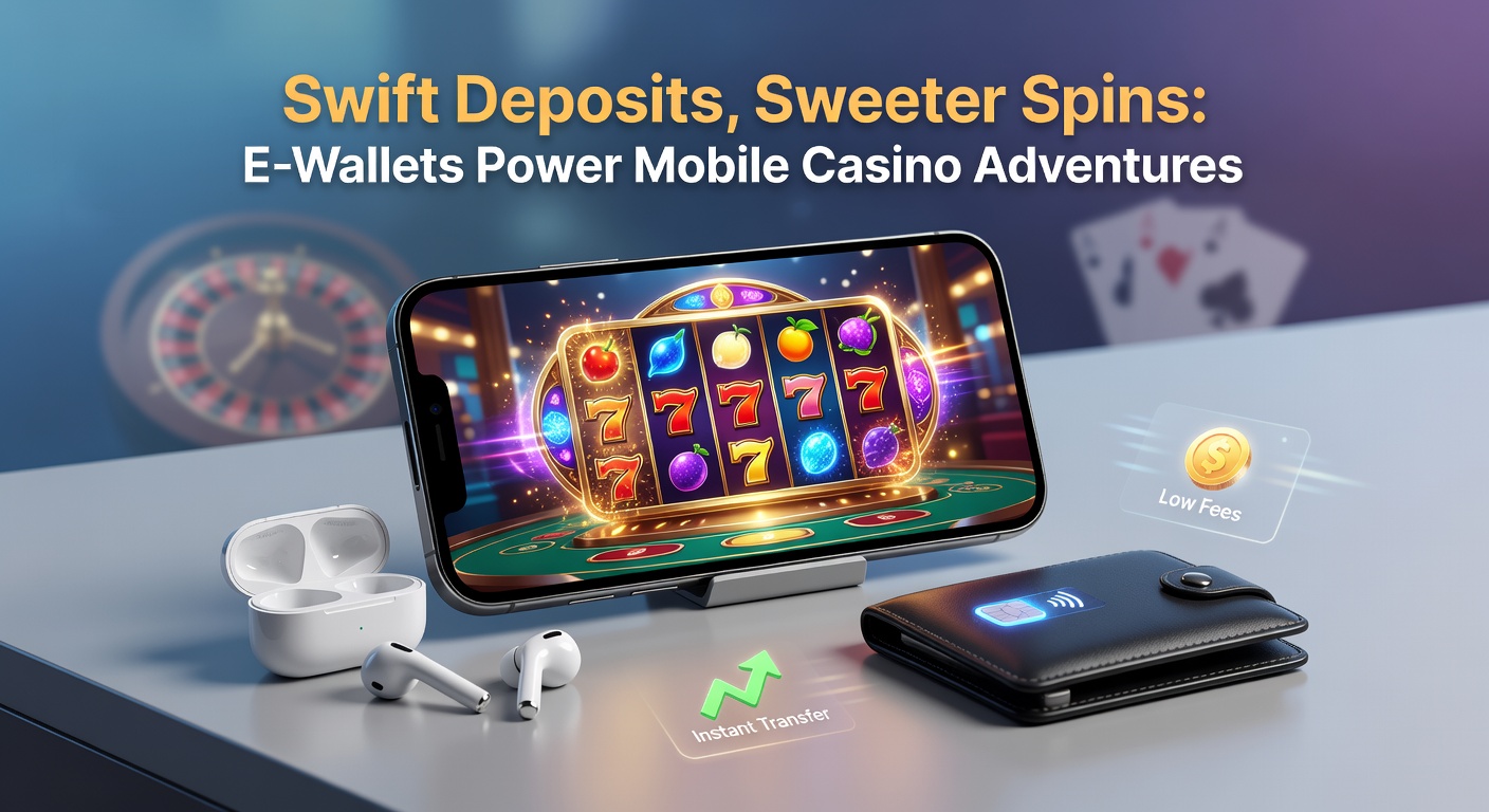 Mobile phone screen displaying a vibrant casino app with e-wallet deposit options glowing in neon lights, highlighting instant transaction flows