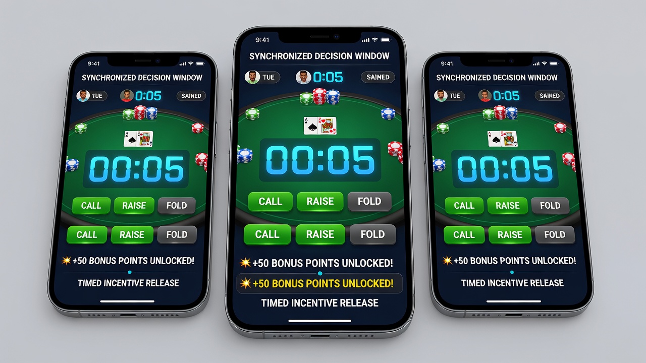 Synchronizing Multi-Hand Poker Decisions with Timed Incentive Releases on Mobile Interfaces