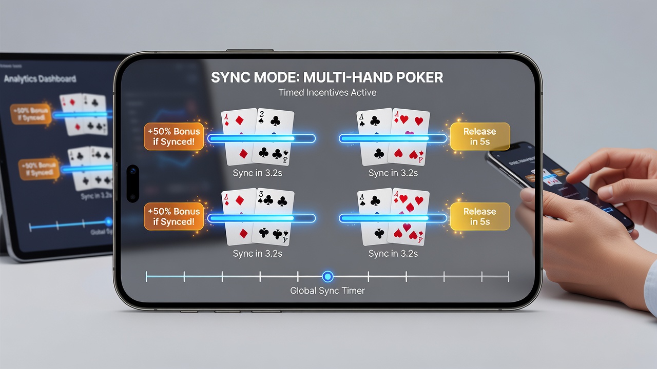 Diagram of mobile poker backend showing timer synchronization between hands and incentive releases