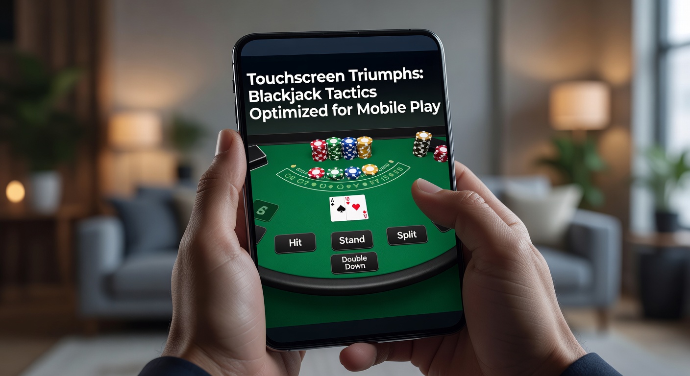 Smartphone screen displaying a vibrant blackjack table with cards dealt and chips stacked, highlighting touchscreen interface during mobile play